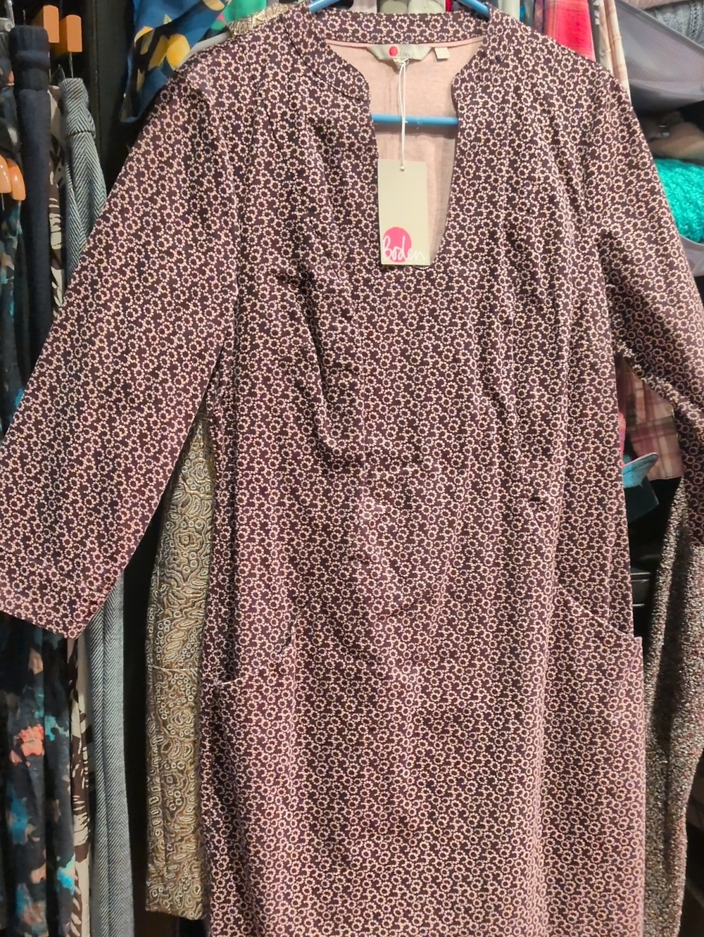 Boden Dress in Burgundy/Pale Pink